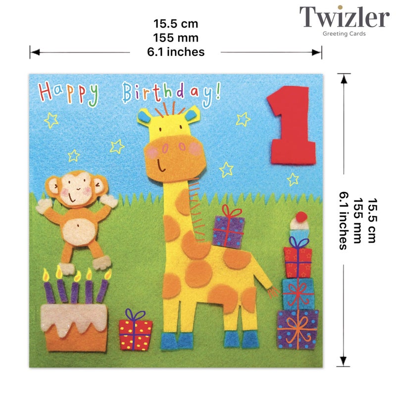 Twizler 1st Birthday Card Giraffe â€“ Age 1 Birthday Card â€“Girls Birthday Card Age 1 â€“ Boys Birthday Card Age 1 â€“1st Birthday Card Girl â€“1st Birthday Card Boy -Happy Birthday Card 1 Year Old â€“Card Age 1 - Image 3